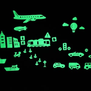 GLOPLAY &quot;Vehicles&quot; (32pcs/pack) Removable Wall Decals/Glow-in-the-dark Stickers