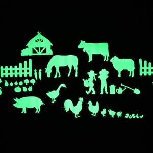 GLOPLAY "On the Farm" (36 pezzi/confezione) Adesivi murali rimovibili e riutilizzabili/adesivi fosforescenti,