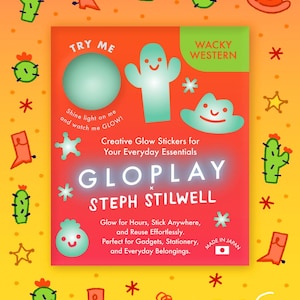 May include: A colourful package of GloPlay glow stickers with a Western theme, featuring cactus, cowboy hats, and stars. Text includes "Try Me", "Wacky Western", and "Glow for Hours, Stick Anywhere". Made in Japan.