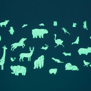 GLOPLAY "Animal" (29 piezas/paquete) Calcomanías de pared removibles/pegatinas que brillan en la oscuridad, decoración de pared para habitación de bebé y habitación de niños