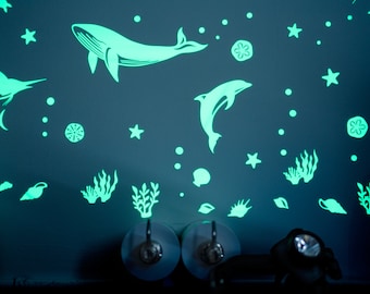 GLOPLAY "Sea Animal" (48pcs/pack), Removable Wall Decals/Glow-in-the-dark Stickers