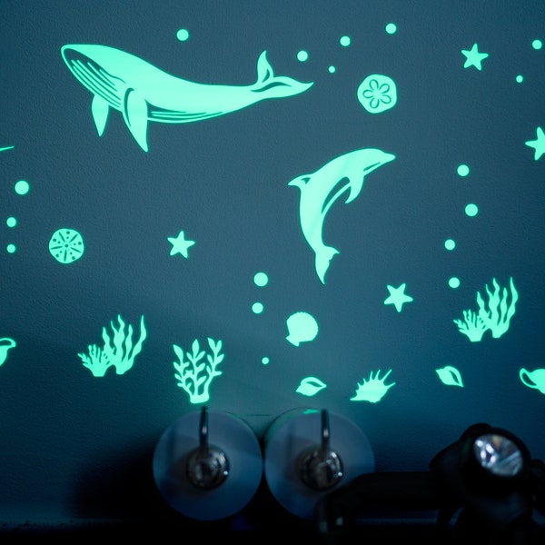 GLOPLAY Removable Reusable Wall Decals/Glow-in-the-dark Stickers, Sea Animal (48pcs/pack)