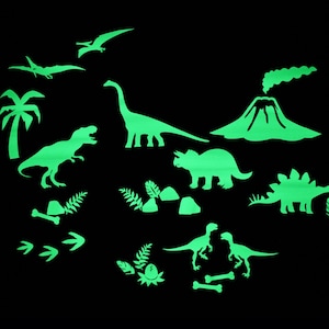 GLOPLAY "Dino World" (pacote com 30 unidades), adesivos de parede removíveis/adesivos que brilham no escuro