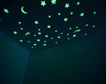 GLOPLAY Removable Reusable Wall Decals/Glow-in-the-dark Stickers, Starry Night (48pcs/pack)