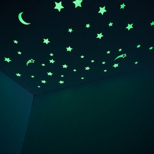 GLOPLAY Removable Reusable Wall Decals/Glow-in-the-dark Stickers, Starry Night (48pcs/pack)