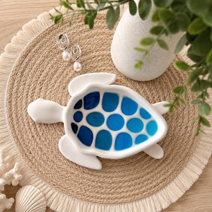 Sea Turtle Trinket Dish, Coastal Ring Holder, Handmade Turtle Decor