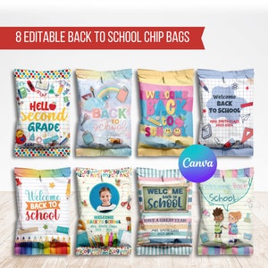 Back to School Chip Bag Labels, Printable and Customizable, School Theme Favor Bag Wrappers