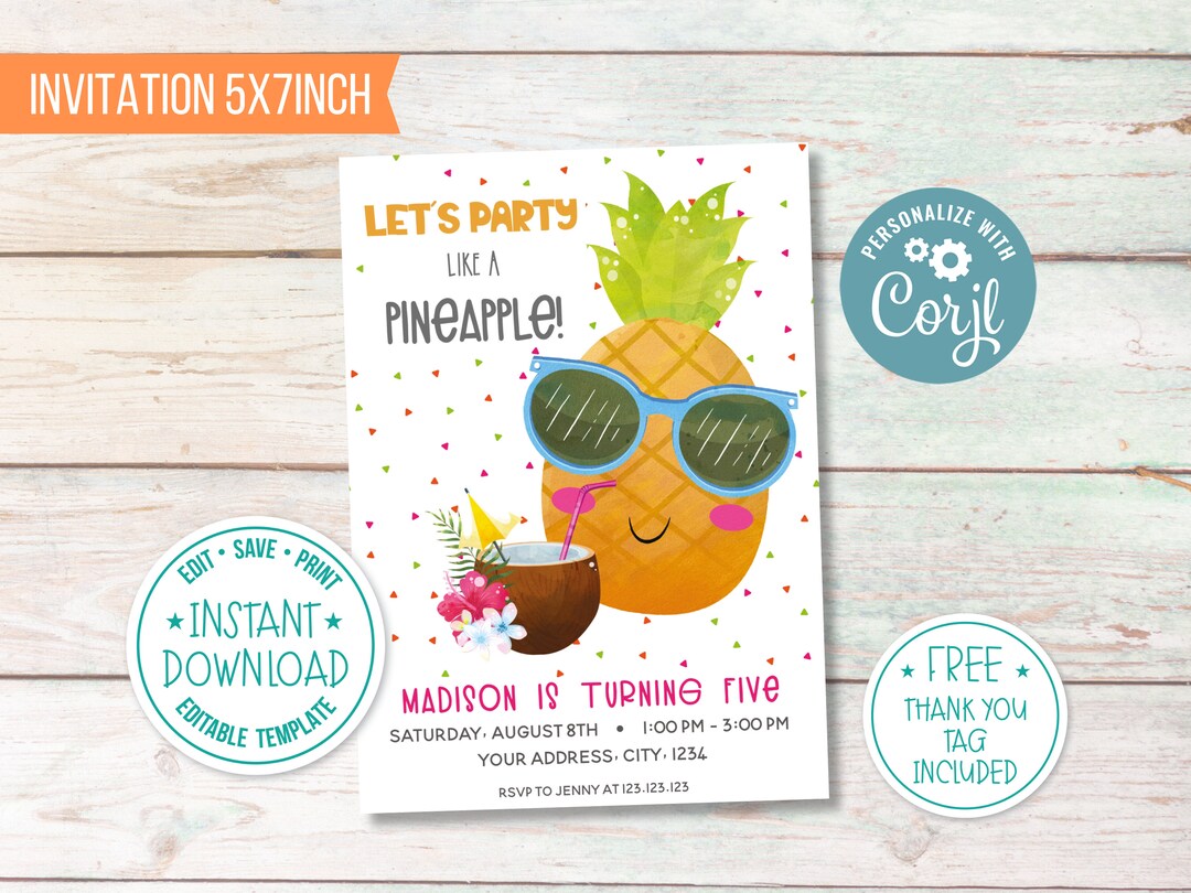 Pineapple Party Invitation Party Like a Pineapple Editable Etsy