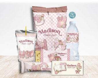 Floral Book Lovers Party Decorations, Editable Coquette Girl Birthday Bundle