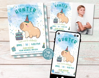 Capybara Birthday Invitation Printable Any Age Party Invite, Cute Animal Theme, Editable Corjl Template