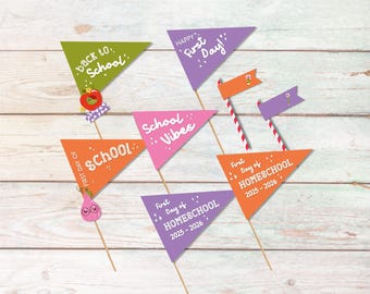 First Day of School Halloween Pennant Flag Set, Printable 1st Day Sign for All Grades, Welcome back 2025-2026