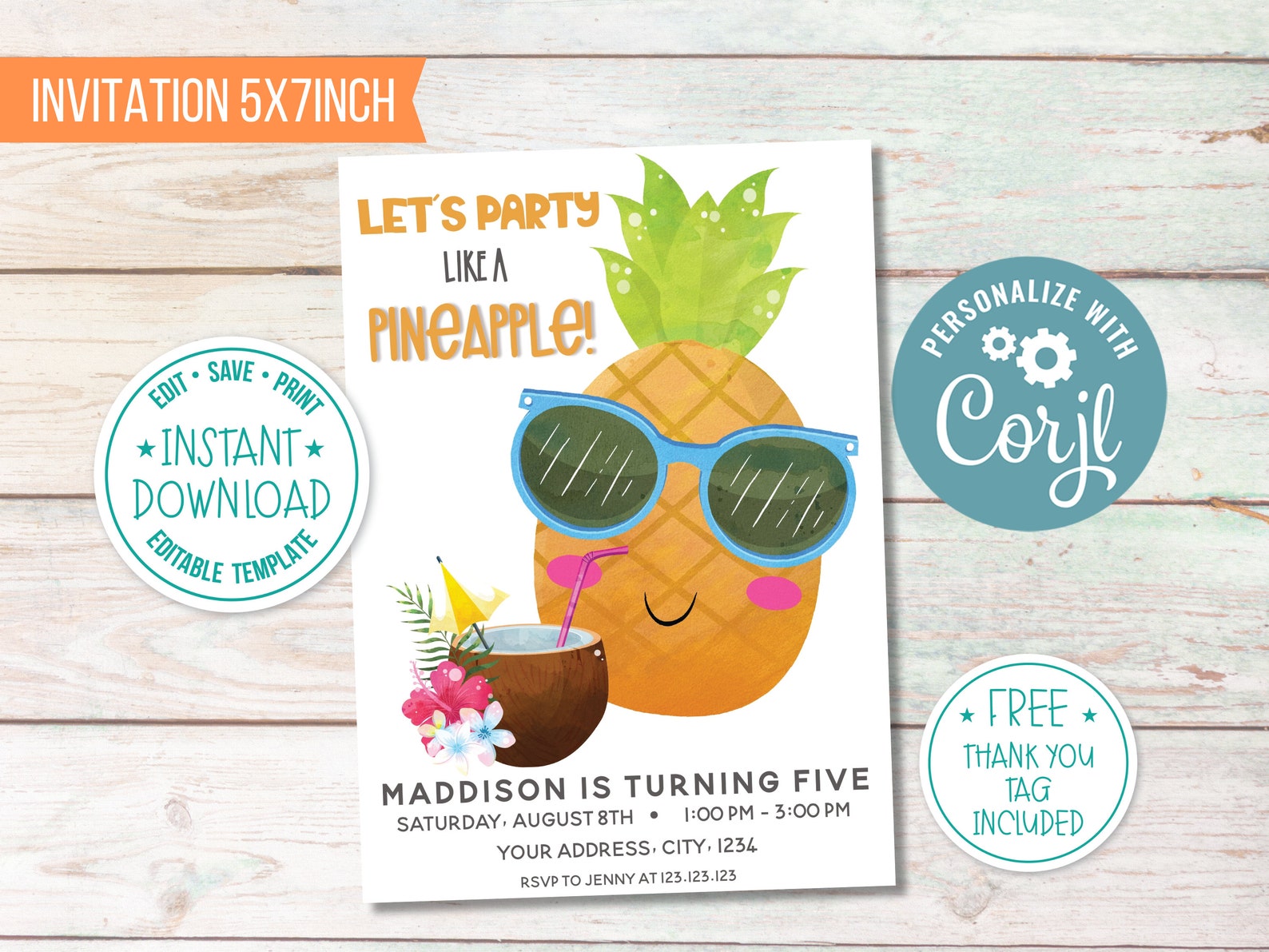 Pineapple Party Invitation Party Like a Pineapple Editable Etsy