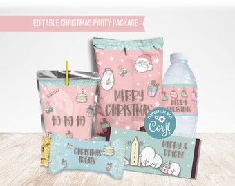 Kids Christmas Party Bundle Kit, Festive Holiday Template Printable