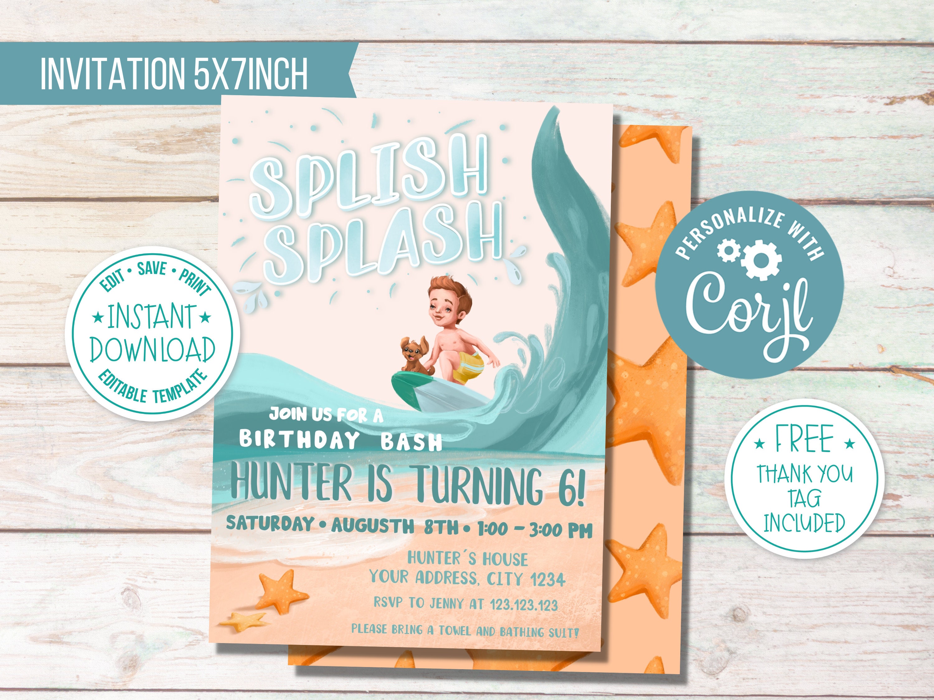 Boy Beach Party Invitation Editable Boy Surfing Party Birthday Invitation Summer Beach Boy Birthday Invite Summer Party
