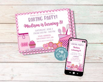 Baking Birthday Party Invitation, Personalized Printable Invite for Girl
