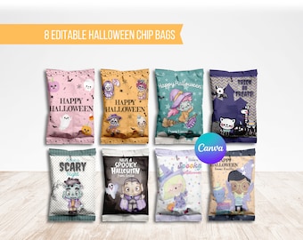 Kids Halloween Chip Bag Label: Editable Pastel Party Favors (Digital Download)