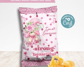 Breast Cancer Awareness Chip Bag Label, Pink Ribbon Customer Party Favors