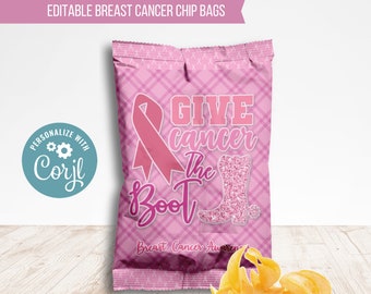 Breast Cancer Awareness Chip Bag Label, Pink Ribbon CustomerParty Favors