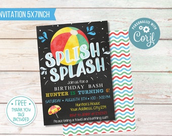 Pool Birthday Party Printable Invitation, Boy Birthday Swimming Party, Summer Pool Editable Invitation, Birthday Bash, Summer