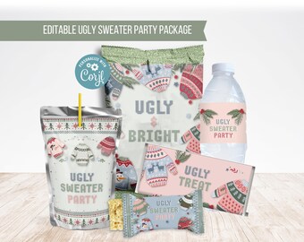 Ugly Xmas Sweater Party Printable Bundle, Christmas Party Decor