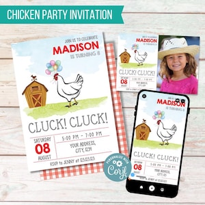 Chicken Farm Birthday Invitation: Kids Barnyard Party (Digital)
