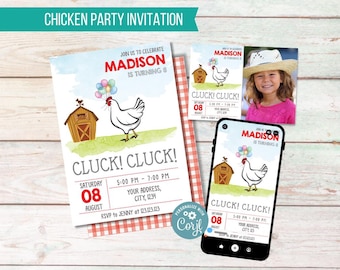 Chicken Farm Birthday Invitation: Kids Barnyard Party (Digital)