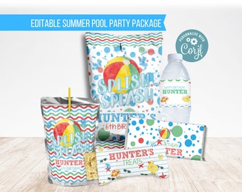 Junge Pool Geburtstagsparty Dekor, Süßigkeiten Verpackungen, Druckbare Vorlagen zum Selbermachen, Chiptüten Vorlage, Spritzspaß!