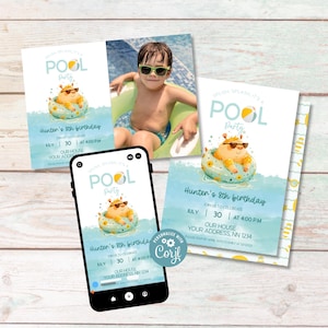 Capybara Pool Party Birthday Invitation | Summer Editable Kids Invite | Funny Animal Birthday