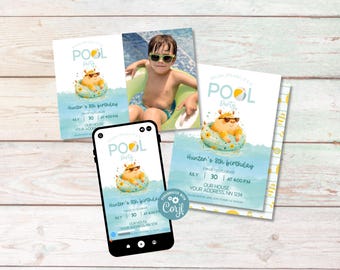 Capybara Pool Party Birthday Invitation | Summer Editable Kids Invite | Funny Animal Birthday