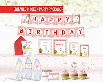 Huhn Geburtstag Party Deko: Bauernhof Girlande, Girlande, Girlande (Digitaler Download)