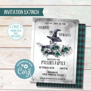 Halloween Party Invitation for Adults, Elegant Costumes and Cocktails Invite