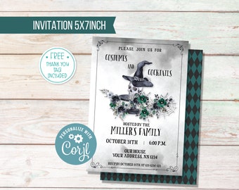 Halloween Party Invitation for Adults, Elegant Costumes and Cocktails Invite