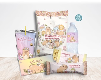 Capybara Birthday Party Decorations, Printable Spring Floral Girl Theme