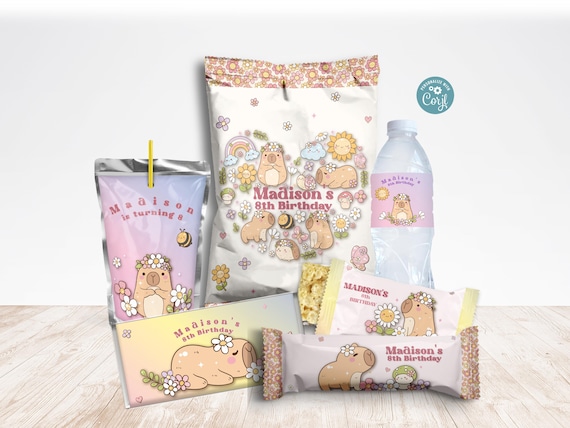 Capybara Birthday Party Decorations, Printable Spring Floral Girl Theme