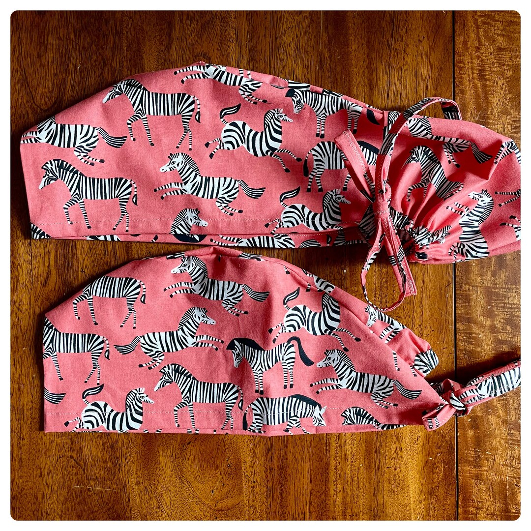 Pink Zebra Scrub Cap, Ponytail Scrub Cap, Unisex Scrub Cap, Surgical