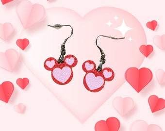 Valentine’s Day Disney Inspired Mickey Pink and Red Heart Dangle Earring
