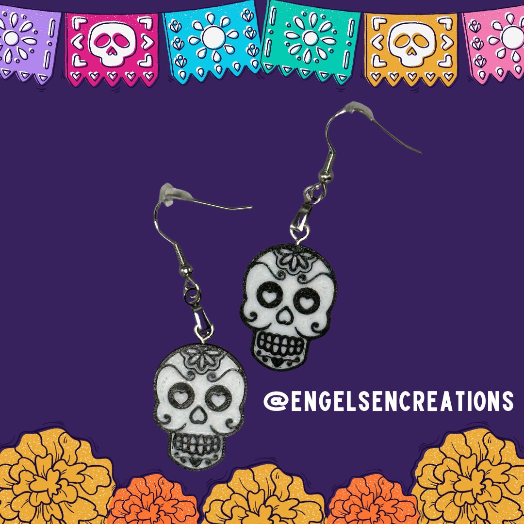 Sugar Skull Dia De Los Muertos Day of the Dead Dangle Earrings - Etsy