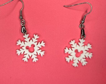Winter Christmas Hidden Mickey Snowflake Dangle Earring