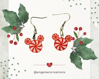Peppermint Hidden Mickey Winter Christmas Holiday Dangle Earring