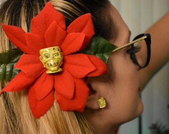 Zombie Christmas Poinsettia Pin Up Flower Hair Clip