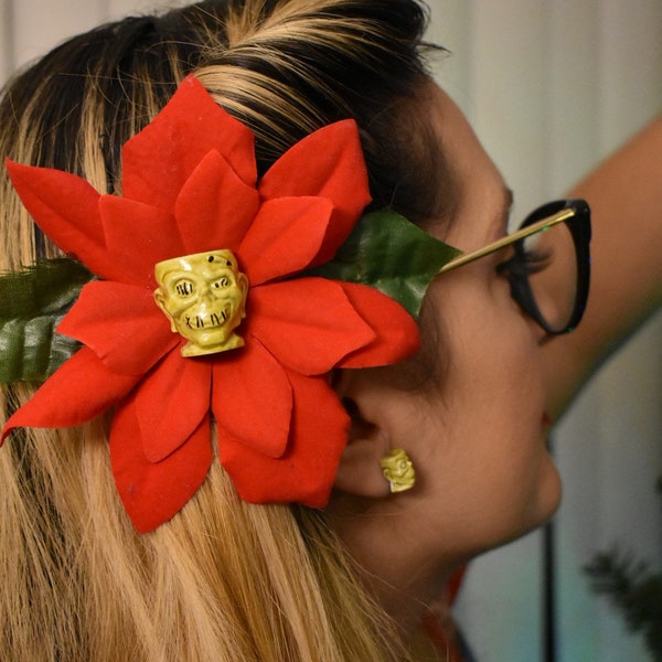 Zombie Christmas Poinsettia Pin Up Flower Hair Clip