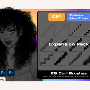 Pinceles para cabello negro africano: Rizado, espiral, ondas y rastas - CSP, Photoshop (Descarga digital)