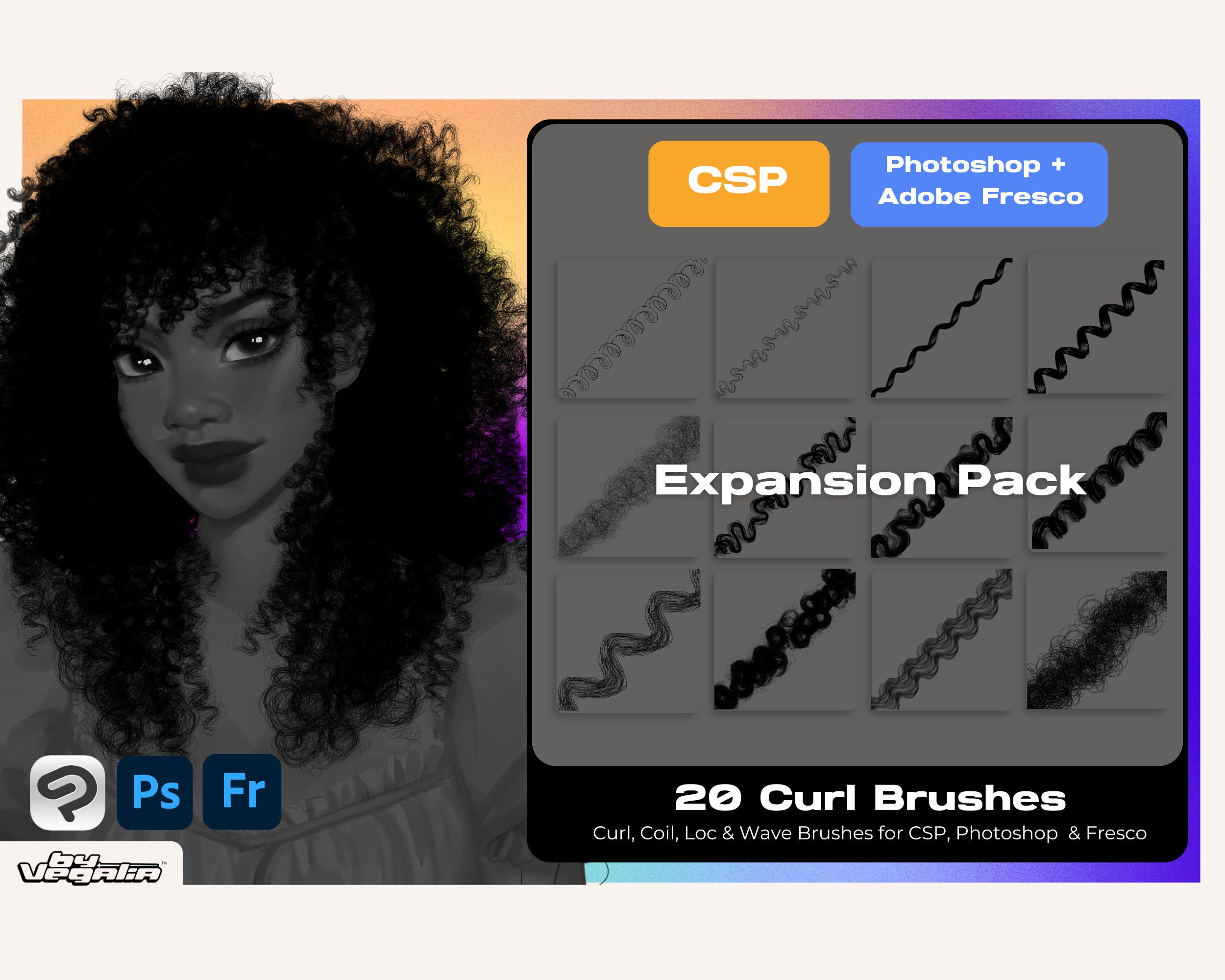Vol 2 Procreate Curl and Loc Brushset African American Black 