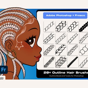 Photoshop Adobe Fresco Outline Braid Twist Loc and Hair Pack Capelli neri africani Texture Capelli Pittura digitale Anime Disegno di Vegalia
