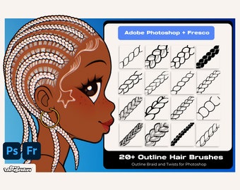 Photoshop Adobe Fresco Outline Braid Twist Loc and Hair Pack African Black Hair Texture Hair Digital Painting Anime Drawing  by Vegalia