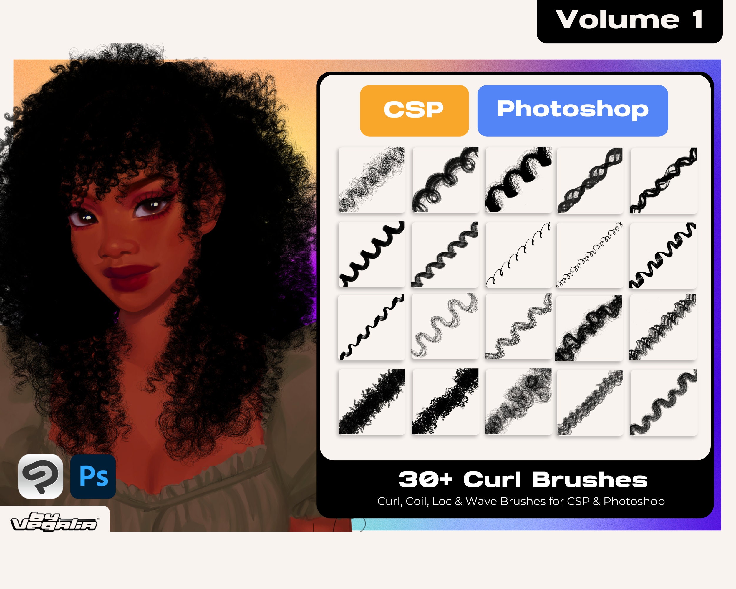 Vol 1 Clip Studio Paint Photoshop Curl Coil Kinky Wave Loc - Etsy Vol 1 Clip Studio Paint Photoshop Curl Coil Kinky Wave Loc - Etsy