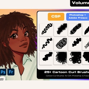 Vol 2 Clip Studio Paint Photoshop Adobe Fresco Curl, Coil, Loc African Black Hair Texture Hair Digital Painting Anime Drawing