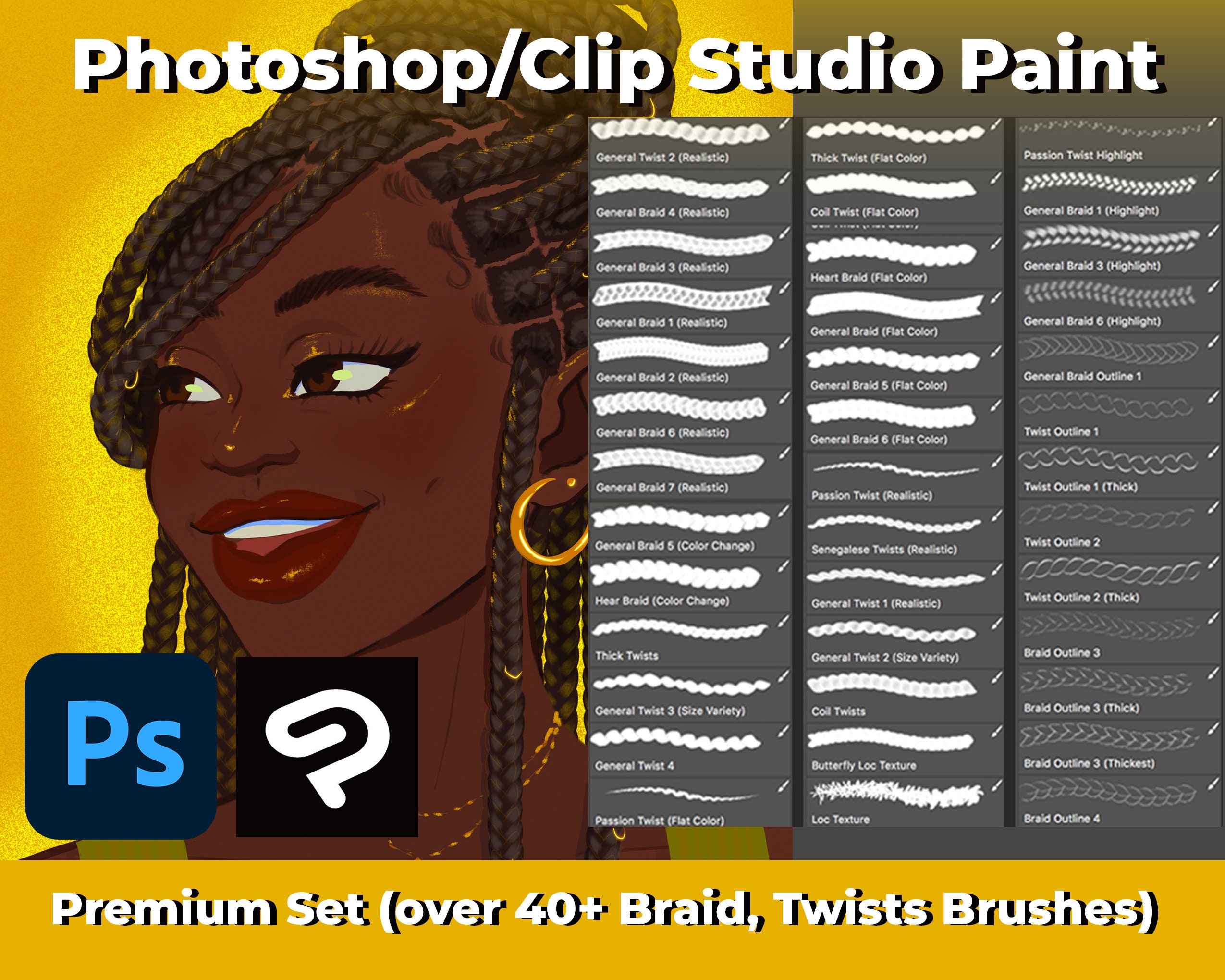 Photoshop Clip Studio Paint Braids Twists Locs Brush Etsy