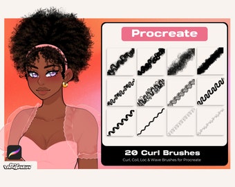 Deluxe Procreate Locken-, Spulen-, Kinky-, Wellen- und Lokbürste Afroamerikaner Schwarzes Haar Textur Haar Digitale Malerei Anime Zeichnung 4C 4B 3C