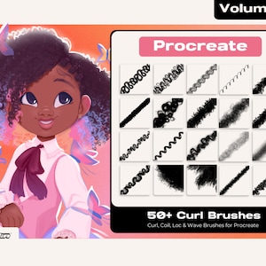 Vol 1 Premium Procreate Curl, Coil, Kinky, Wave and Loc Brushset African American Black Hair Texture Hair Digital Painting Anime Drawing 4C image 1